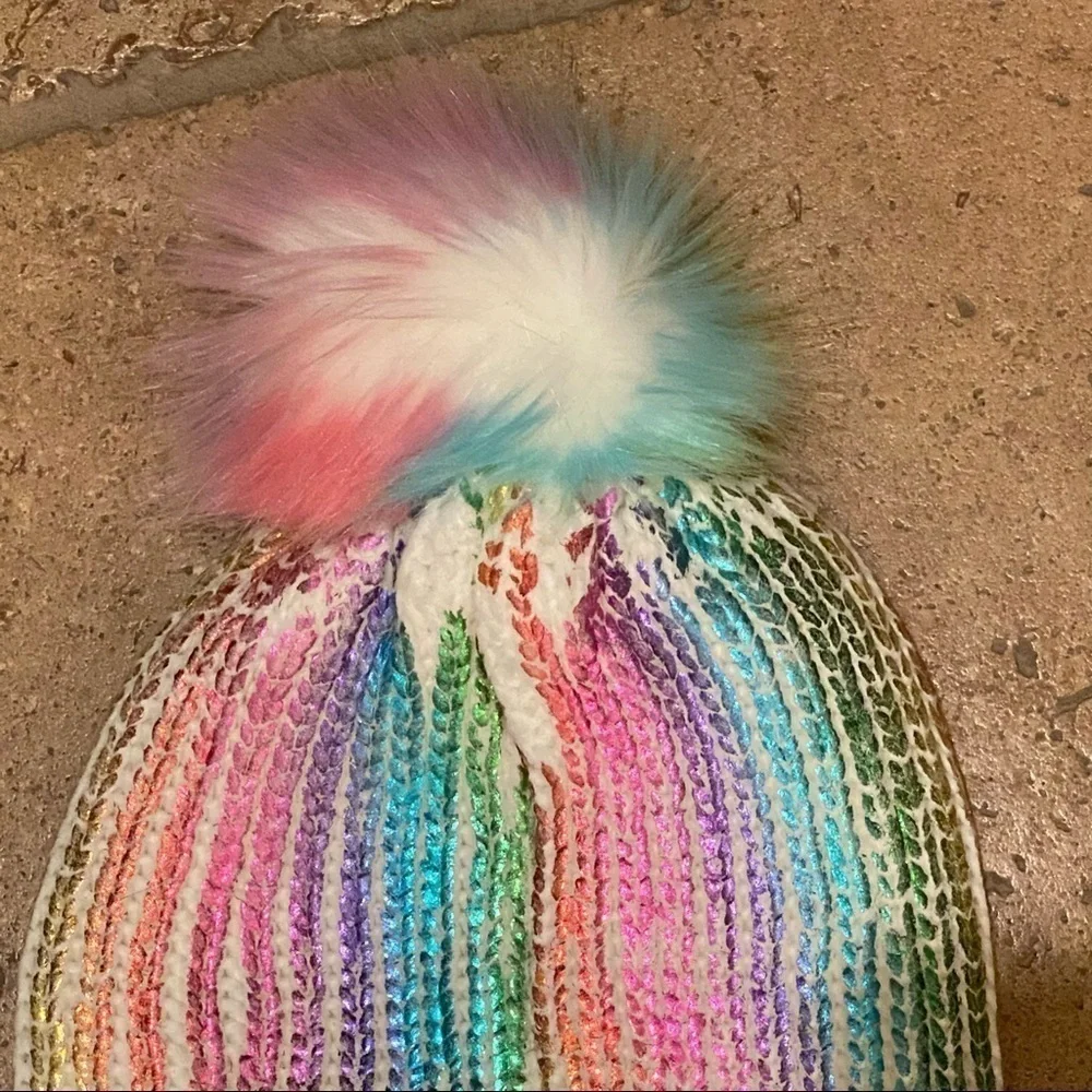 CHILDREN’S PLACE Colorful Metallic Pom Pom Beanie Size L/XL